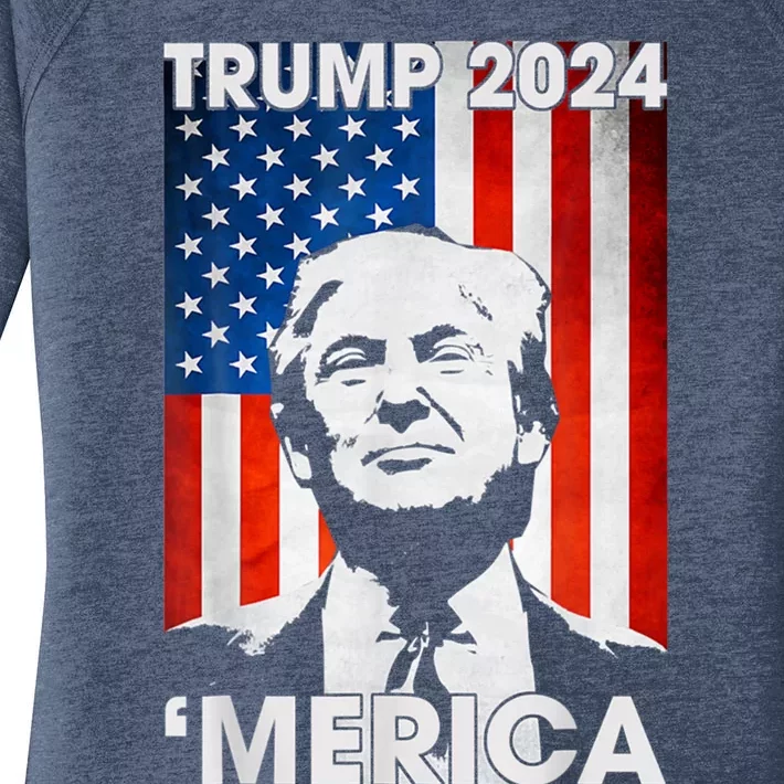 Trump 2024 Merica America Flag 4th Of July Support Trump Cute Gift Women's Perfect Tri Tunic Long Sleeve Shirt