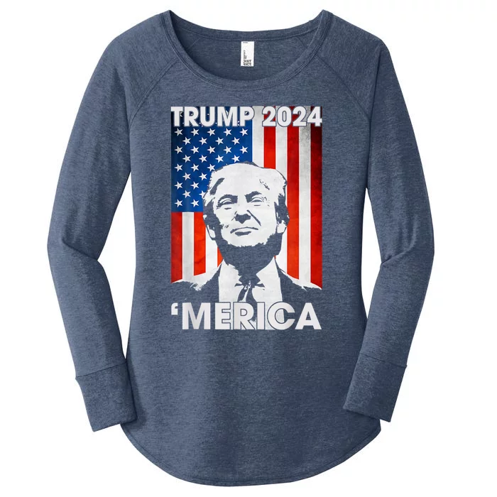 Trump 2024 Merica America Flag 4th Of July Support Trump Cute Gift Women's Perfect Tri Tunic Long Sleeve Shirt