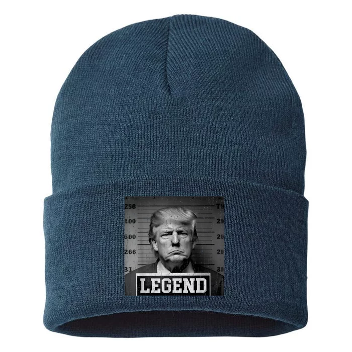 Trump 2024 Mugshot President Legend Sustainable Knit Beanie