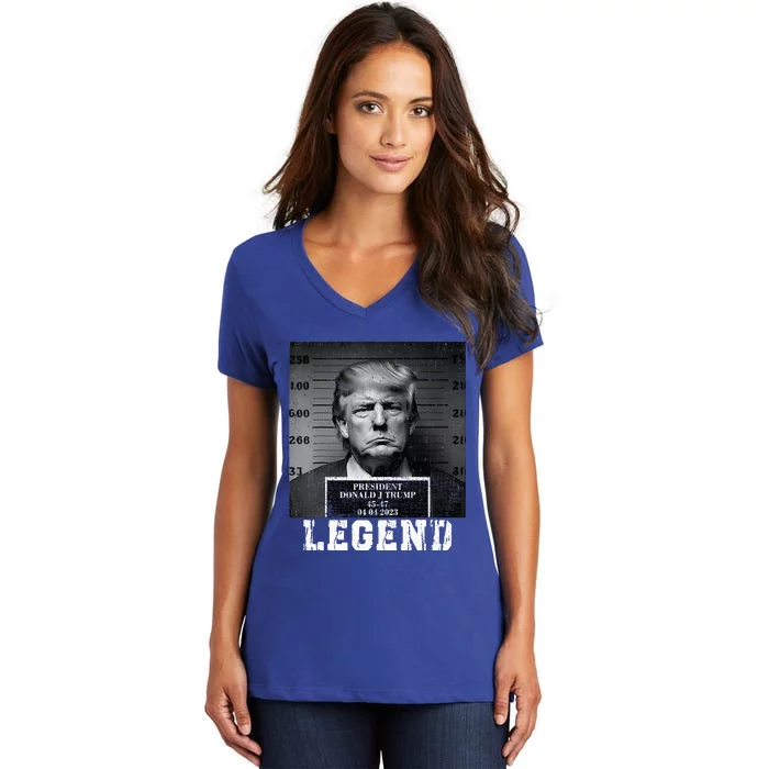 Trump 2024 Mugshot President Legend Women's V-Neck T-Shirt