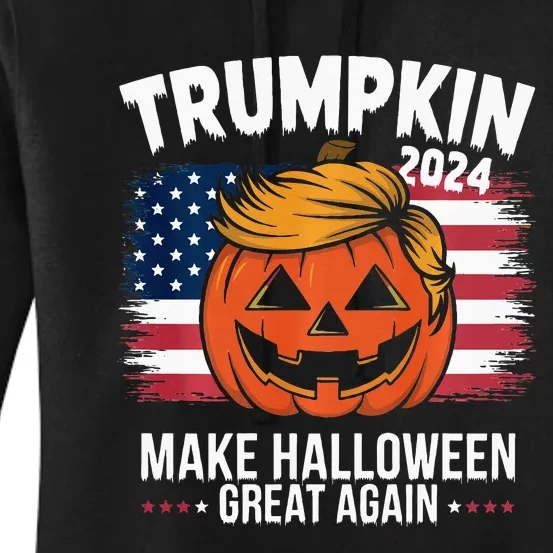 Trumpkin 2024 Make Halloween Great Again Pumpkin Design Women's Pullover Hoodie