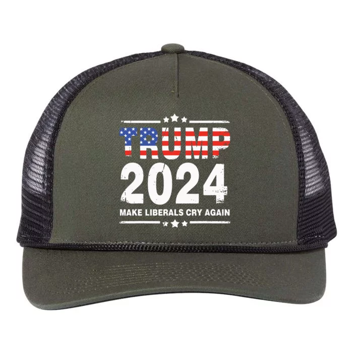 Trump 2024 Make Liberals Cry Again Retro Rope Trucker Hat Cap