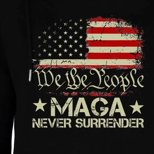 Trump 2024 Maga Never Surrender Us American Flag Womens Funnel Neck Pullover Hood