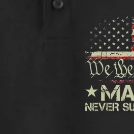 Trump 2024 Maga Never Surrender Us American Flag Dry Zone Grid Performance Polo