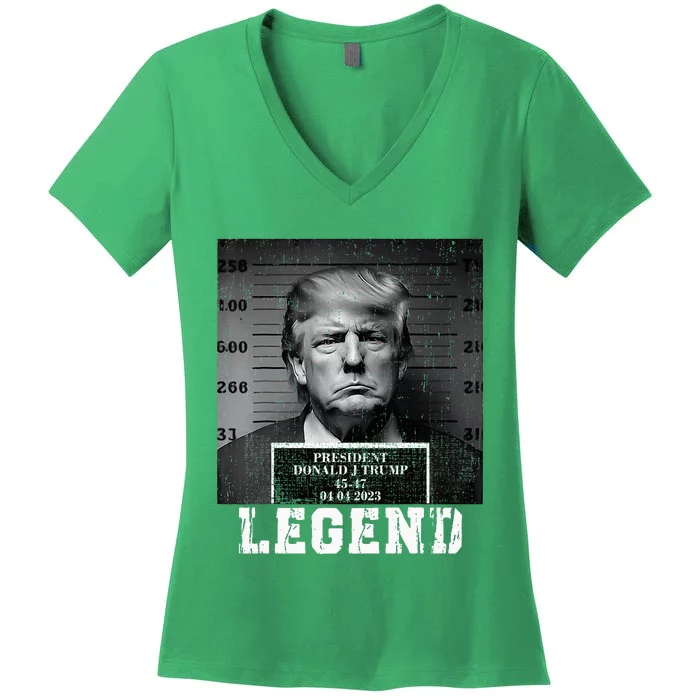 Trump 2024 Mugshot President Legend Women's V-Neck T-Shirt