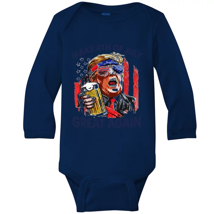 Trump 2024 Make 4th Of July Great Again American Flag Gift Baby Long Sleeve Bodysuit