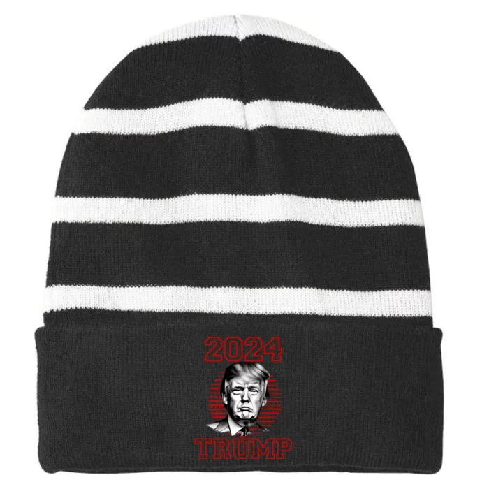 Trump 2024: MAGA Patriot Reelect Keep America Great! Striped Beanie with Solid Band