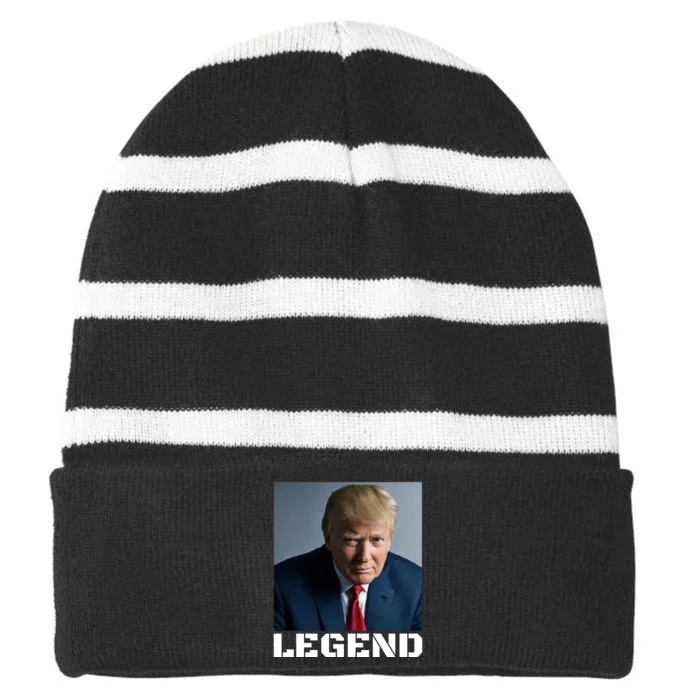 Trump 2024 Mugshot President legend Striped Beanie with Solid Band