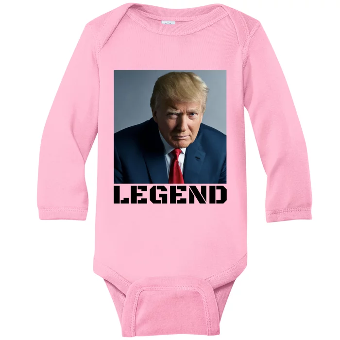 Trump 2024 Mugshot President legend Baby Long Sleeve Bodysuit