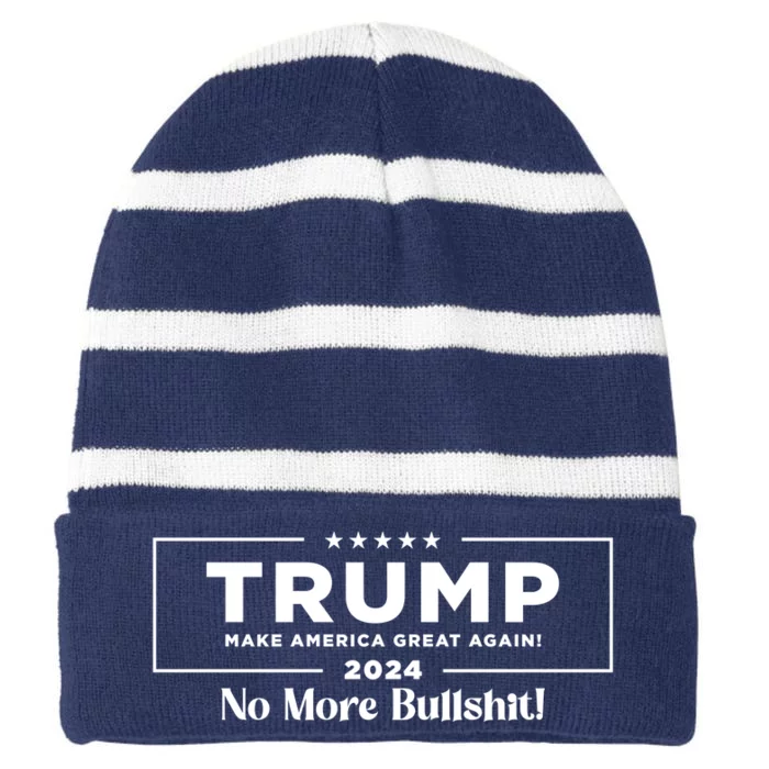 Trump 2024 No More Bullshit Striped Beanie with Solid Band