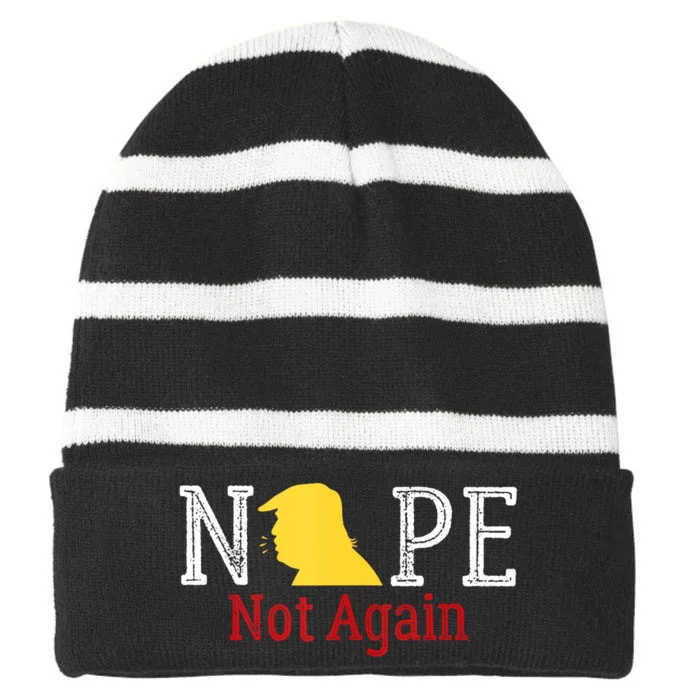 Trump 2024 Nope Not Again Funny Trump 2024 Striped Beanie with Solid Band