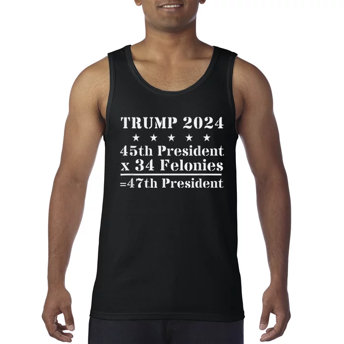 Trump 2024 New Math 45th President X 34 Felonies = 47th Pres Tank Top