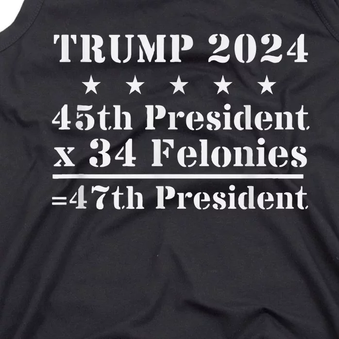 Trump 2024 New Math 45th President X 34 Felonies = 47th Pres Tank Top