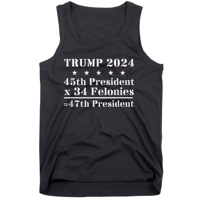 Trump 2024 New Math 45th President X 34 Felonies = 47th Pres Tank Top