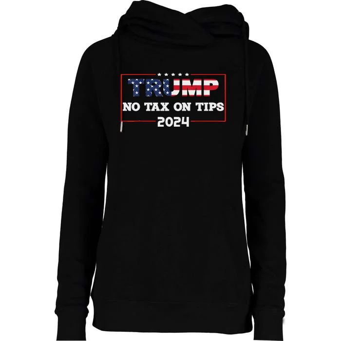 Trump 2024 No Tax On Tips Us Flag Vintage Womens Funnel Neck Pullover Hood