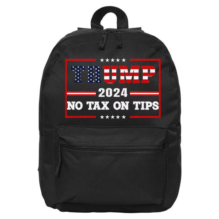 Trump 2024 No Tax On Tips Vintage Usa Flag 16 in Basic Backpack