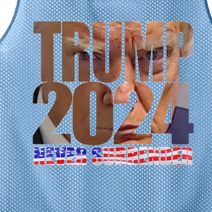 Trump 2024 Never Surrender Mugshot Mesh Reversible Basketball Jersey Tank