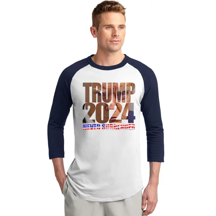 Trump 2024 Never Surrender Mugshot Baseball Sleeve Shirt