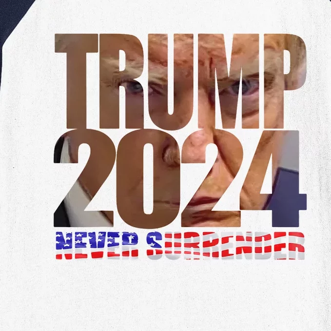 Trump 2024 Never Surrender Mugshot Baseball Sleeve Shirt