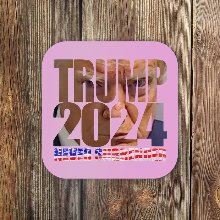 Trump 2024 Never Surrender Mugshot Coaster