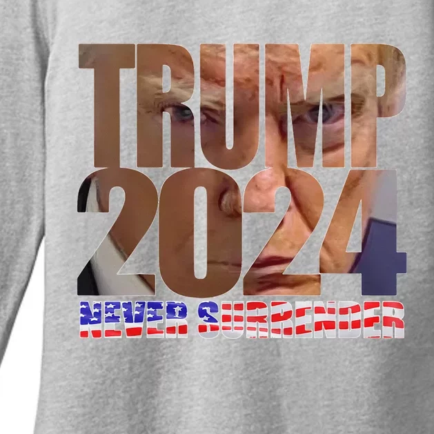 Trump 2024 Never Surrender Mugshot Womens CVC Long Sleeve Shirt