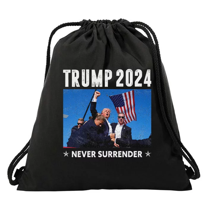 Trump 2024 Never Surrender Assassination Design Drawstring Bag