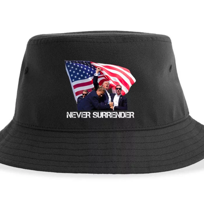 Trump 2024 Never Surrender Sustainable Bucket Hat