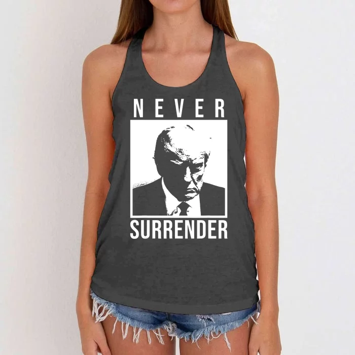 Trump 2024 Never Surrender Pro Trump Trump Mug Shot Women's Knotted Racerback Tank