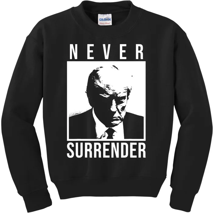 Trump 2024 Never Surrender Pro Trump Trump Mug Shot Kids Sweatshirt