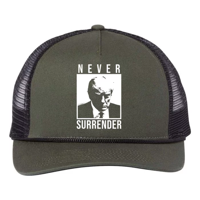 Trump 2024 Never Surrender Pro Trump Trump Mug Shot Retro Rope Trucker Hat Cap