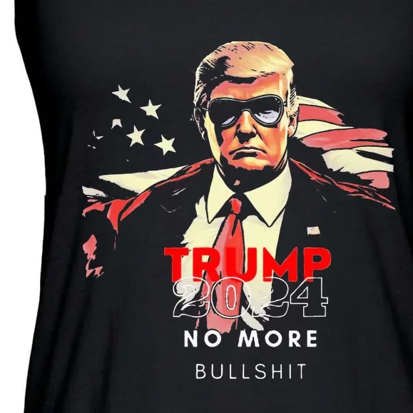 Trump 2024 No More Bullshit American Flag Ladies Essential Flowy Tank