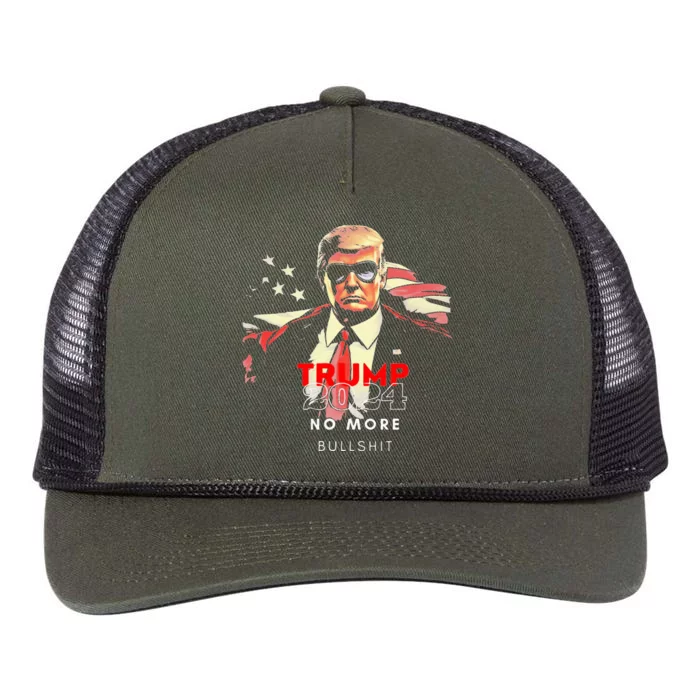 Trump 2024 No More Bullshit American Flag Retro Rope Trucker Hat Cap