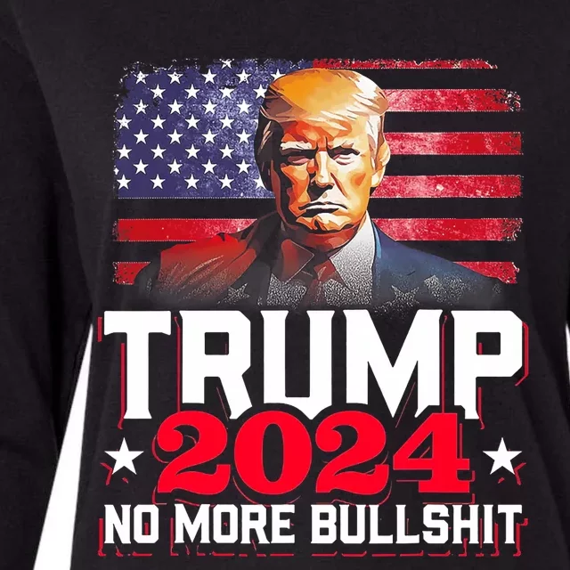 Trump 2024 No More Bull Shit America Flag Womens Cotton Relaxed Long Sleeve T-Shirt