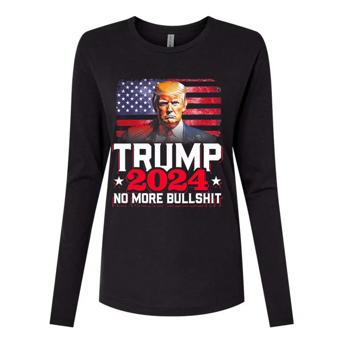 Trump 2024 No More Bull Shit America Flag Womens Cotton Relaxed Long Sleeve T-Shirt