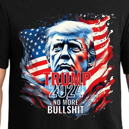 Trump 2024 No More Bullshit American Flag 4th Of July Pajama Set