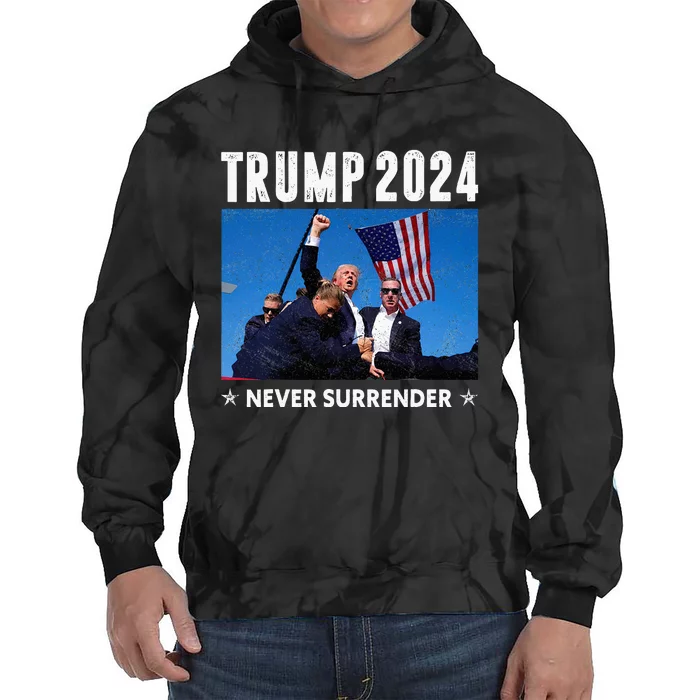 Trump 2024 Never Surrender Trump Assassinated Tie Dye Hoodie