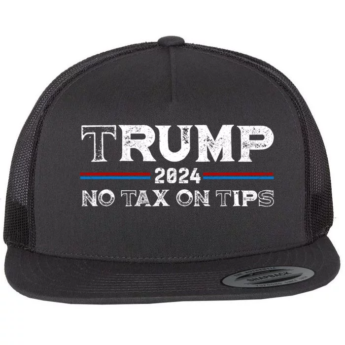 Trump 2024 No Tax On Tips Us Flag Flat Bill Trucker Hat