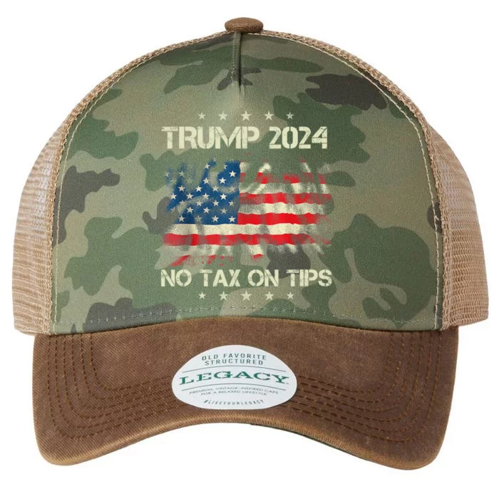 Trump 2024 No Tax On Tips Us Flag Legacy Tie Dye Trucker Hat