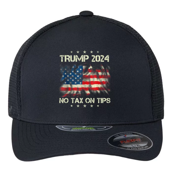 Trump 2024 No Tax On Tips Us Flag Flexfit Unipanel Trucker Cap