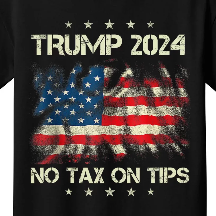 Trump 2024 No Tax On Tips Us Flag Kids T-Shirt