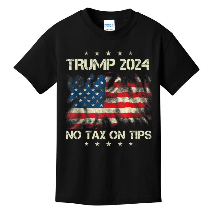 Trump 2024 No Tax On Tips Us Flag Kids T-Shirt