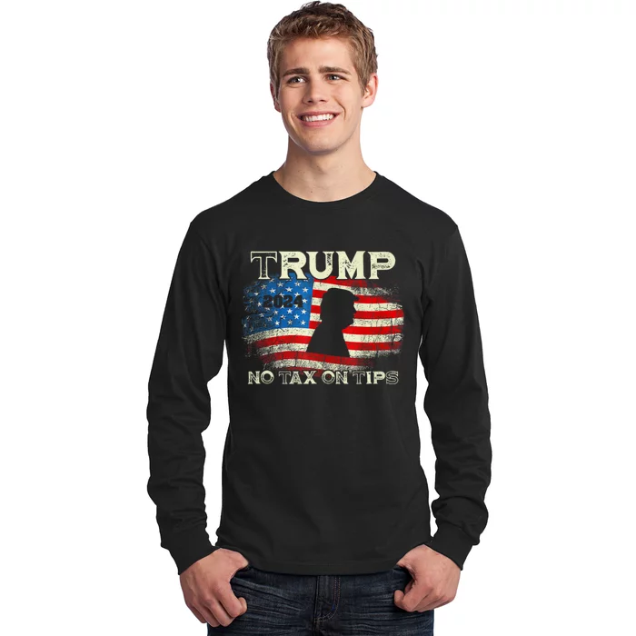 Trump 2024 No Tax On Tips Us Flag Long Sleeve Shirt