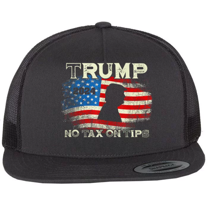 Trump 2024 No Tax On Tips Us Flag Flat Bill Trucker Hat