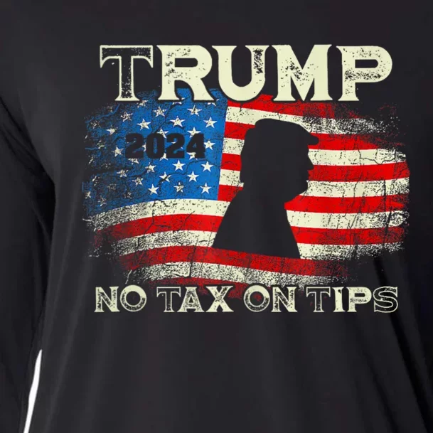 Trump 2024 No Tax On Tips Us Flag Cooling Performance Long Sleeve Crew