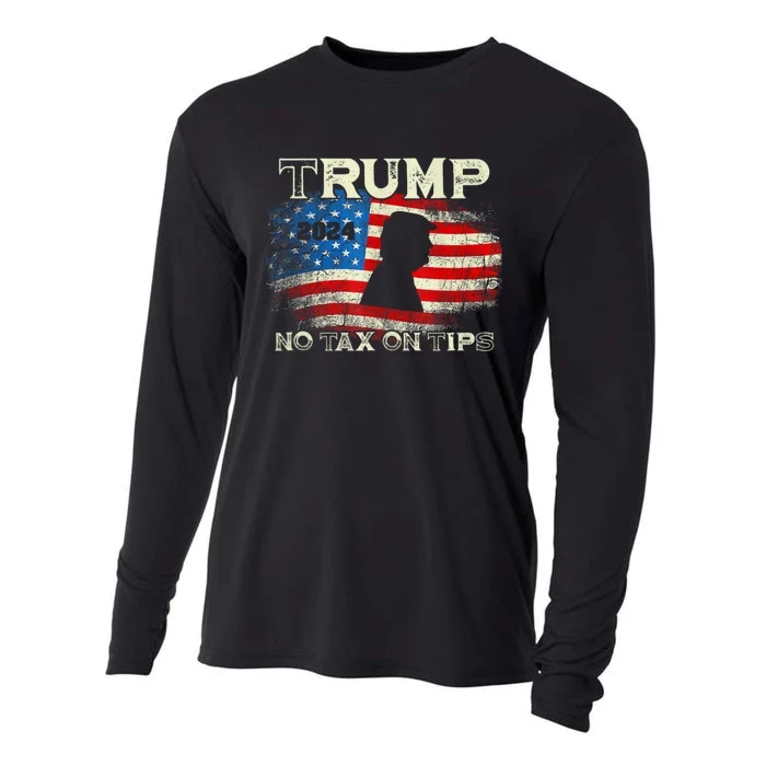 Trump 2024 No Tax On Tips Us Flag Cooling Performance Long Sleeve Crew