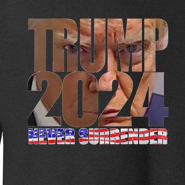 Trump 2024 Never Surrender Mugshot Toddler Sweatshirt