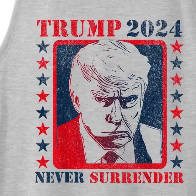 Trump 2024 Never Surrender Donald Trump Mug Shot Ladies Tri-Blend Wicking Tank