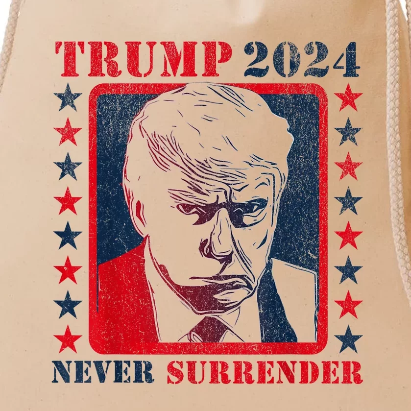 Trump 2024 Never Surrender Donald Trump Mug Shot Drawstring Bag