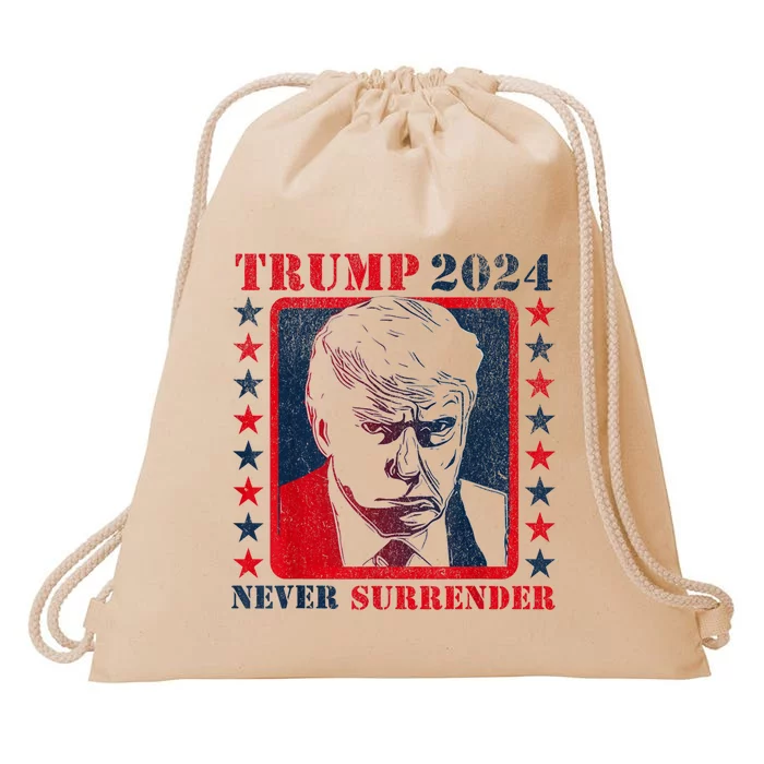 Trump 2024 Never Surrender Donald Trump Mug Shot Drawstring Bag