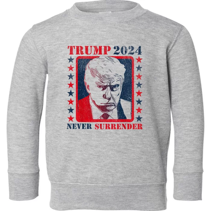 Trump 2024 Never Surrender Donald Trump Mug Shot Toddler Sweatshirt